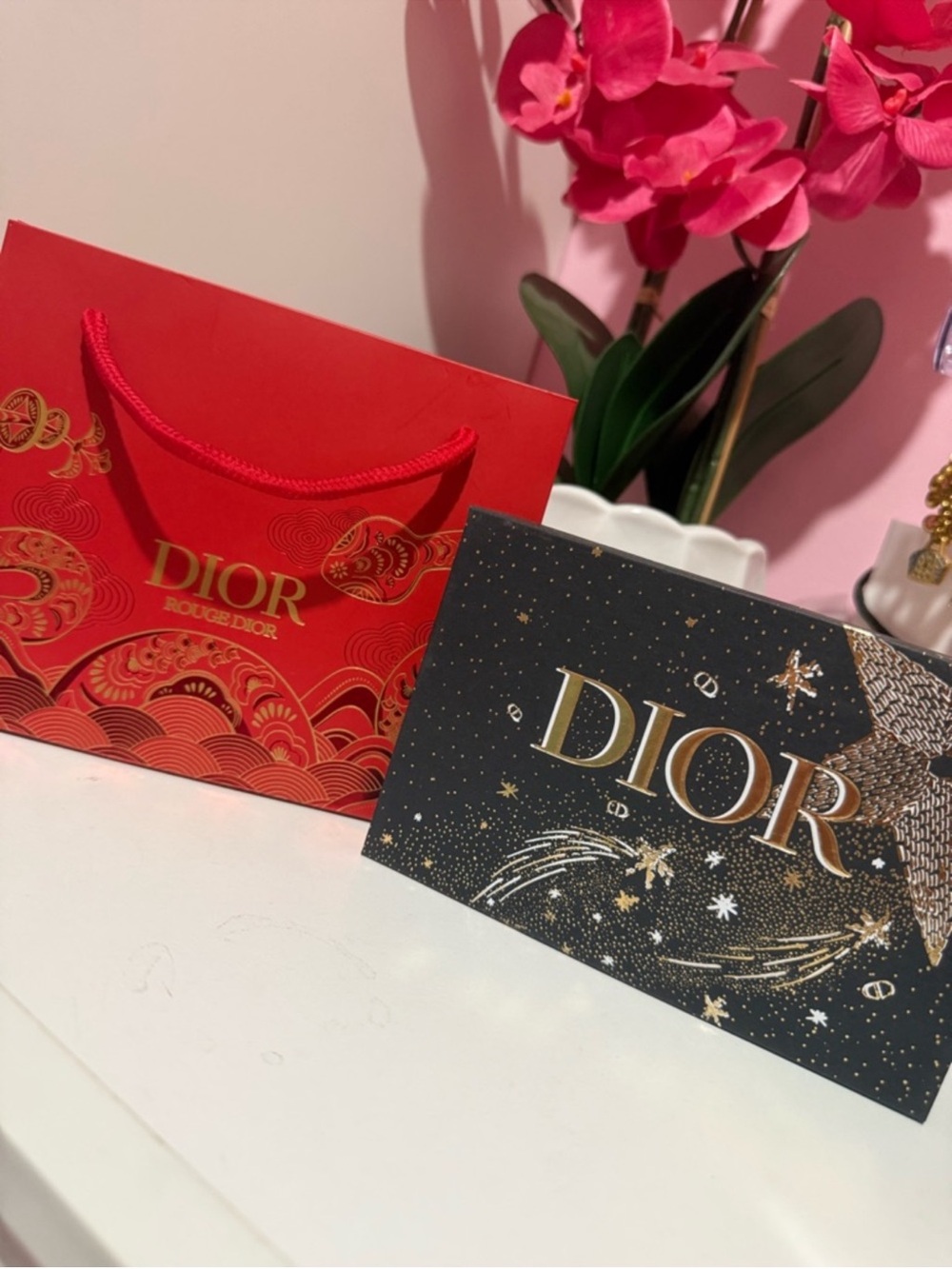 Dior Red Gift Bag with Black & Gold Star Card